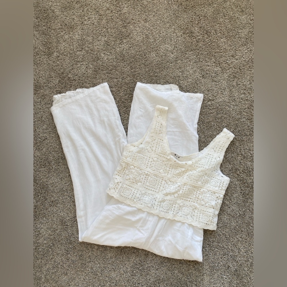 Three Dots Boho White Crochet Jumpsuit